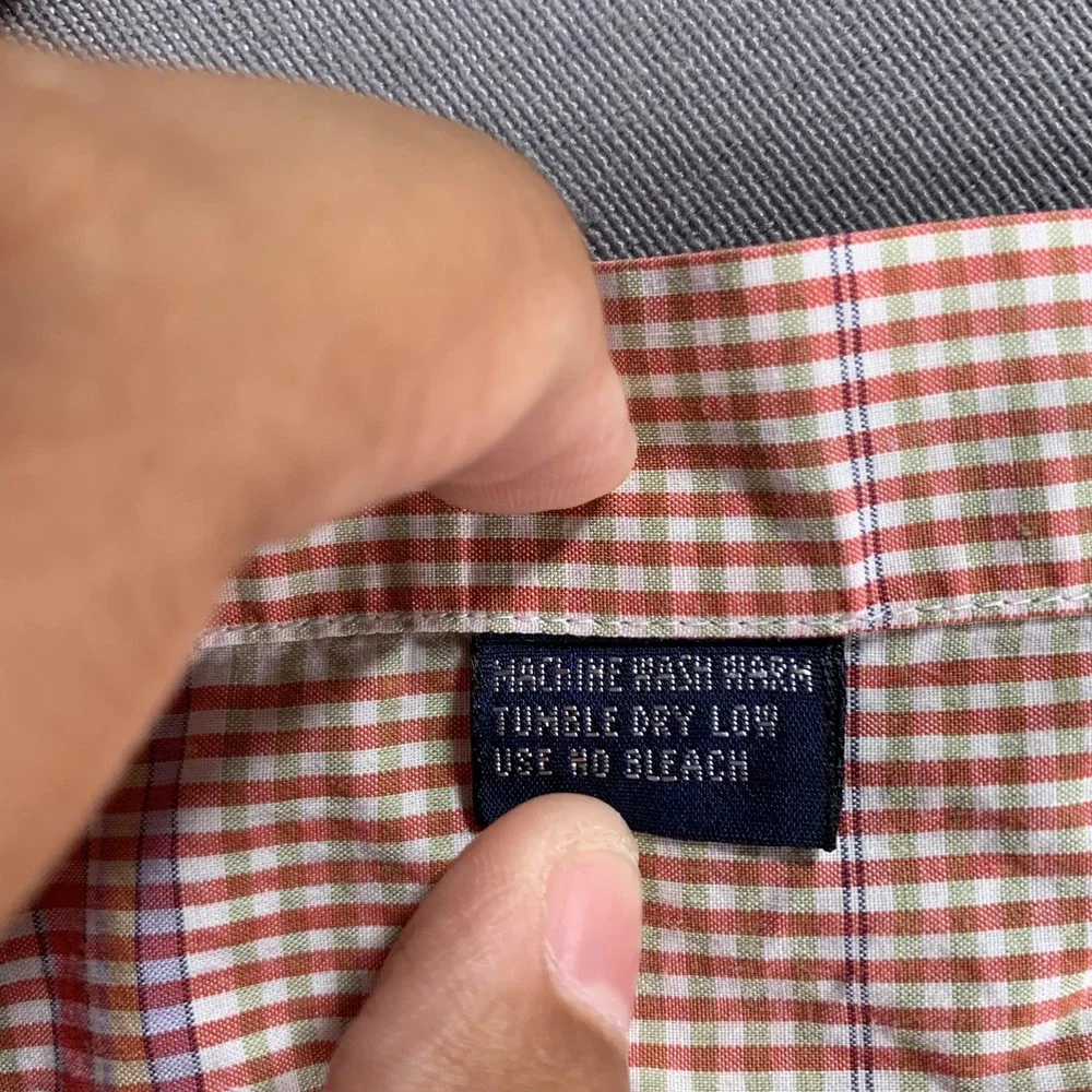 VTG Polo Ralph Lauren Shirt Men LG Pink Madras Plaid Button Down Long Sleeve 90s
